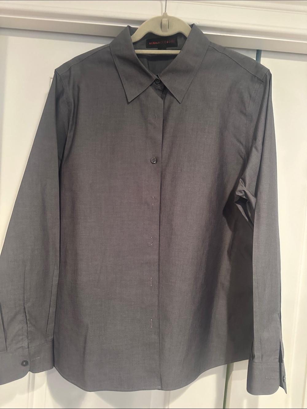Nina Mclemore Sophisticated Gray Button-Down Shirt